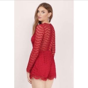 Luxxel eyelash red lace romper